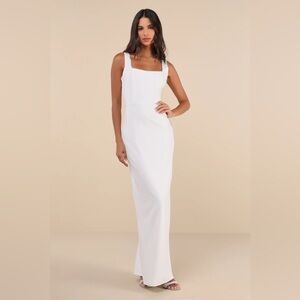 Lulus Timeless Poise White Rhinestone Square Neck Backless Maxi Dress